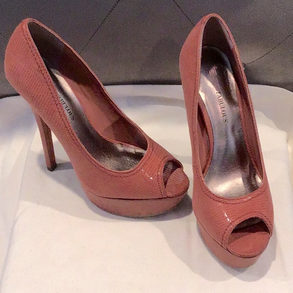 JustFab Coral Peep Toe Platform Stilettos